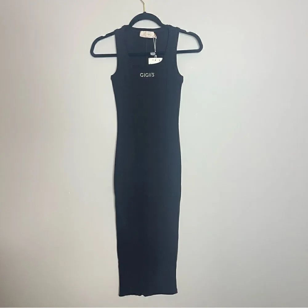 GIGII’s SoHo Black Ribbed Midi Dress NWT XS - Picture 6 of 11